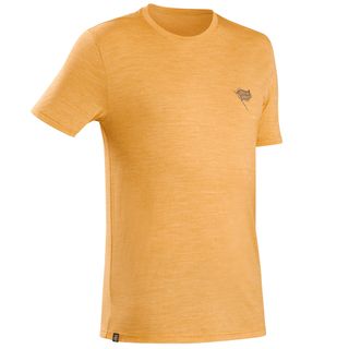Camiseta De Motnaña Y Trekking Lana Merino Hombre Forclaz Travel 500 S Amarillo