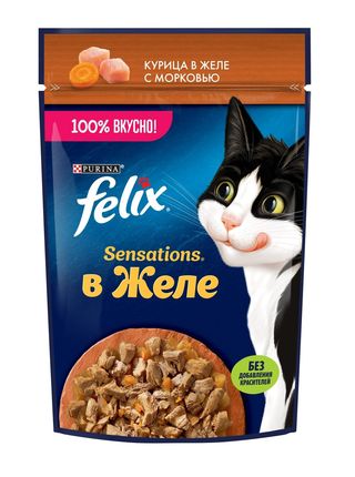 Felix(Феликс) Sensations влажный корм для кошек в желе с курицы с морковью 75 гр