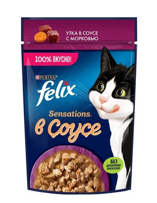 Felix(Феликс) Sensations влажный корм для кошек в соусе с утки с морковью 75 гр