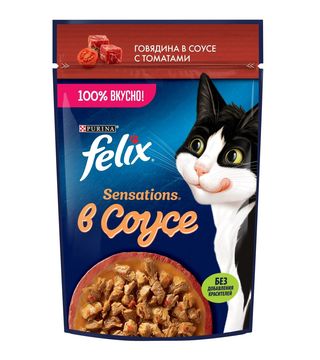 Felix(Феликс) Sensations влажный корм для кошек в соусе с говядины и томата75гр