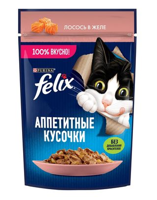 Felix(Феликс) Аппетитные влажный корм для кошек в желе со вкусом лосося 75 гр