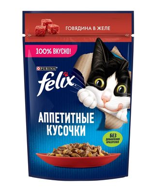 Felix(Феликс) Аппетитные влажный корм для кошек в желе со вкусом говядины 75 гр
