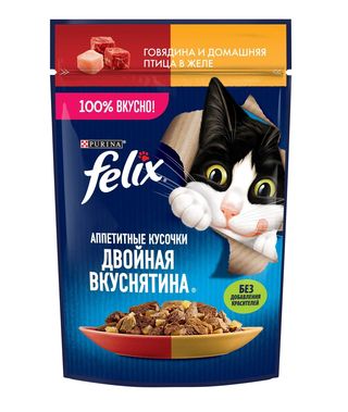 Felix(Феликс) влажный корм для кошек в желе с говядины и домашней птицы 75 гр