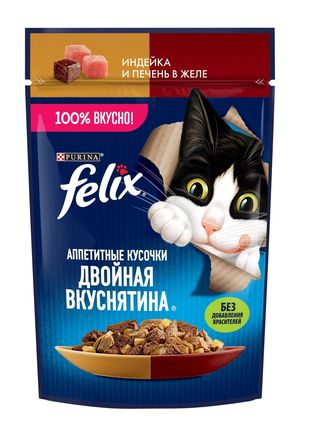 Felix(Феликс) влажный корм для кошек в желе с индейки и печени 75 гр