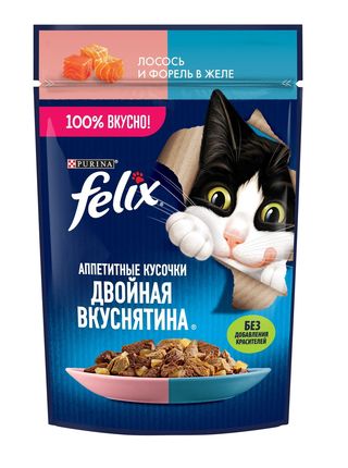 Felix(Феликс) влажный корм для кошек в желе с лосося и форели 75 гр