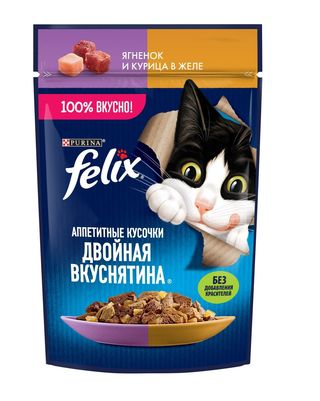 Felix(Феликс) влажный корм для кошек в желе с ягненка и курицы 75 гр