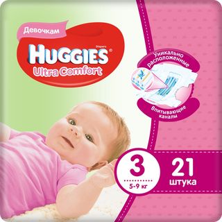 Huggies Подгузники Ultra Comfort 3 (5-9 Кг) Для Девочек № 21 Шт