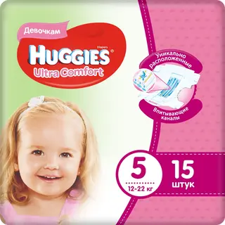 Huggies Подгузники Ultra Comfort 5 (12-22 Кг) Для Девочек № 15 Шт