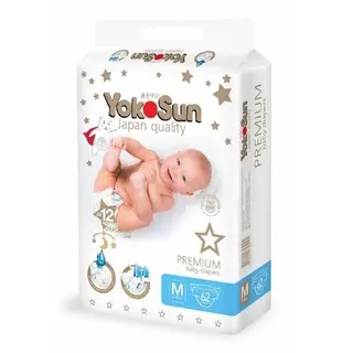 Yokosun Подгузники Premium M Для Детей 5-10 Кг П/эт Пакет № 62 Шт