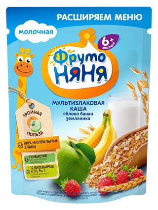 Фрутоняня Каша Мультизлаковая Яблоко Банан Земляника 200г