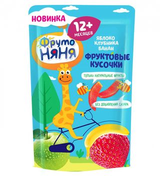 Фрутоняня Фруктовые Кусочки Яблоко Клубника 12 Гр