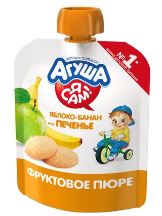 Агуша Пюре Яблоко-банан Печенье Фруктовое Детское 90 Г