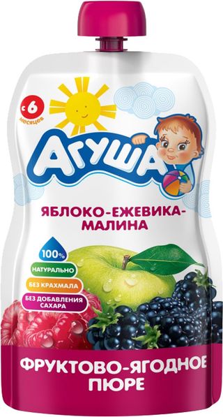 Агуша Пюре Яблоко-ежевика-малина Фруктово-ягодное Детское 90 Г