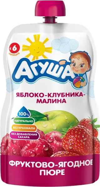 Агуша Пюре Яблоко-малина-шиповник Фруктово-ягодное Детское 90 Г