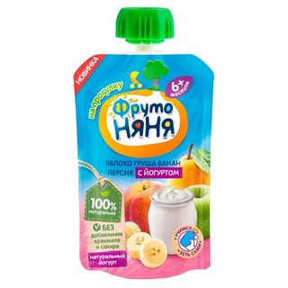 Фрутоняня Пюре Яблоко Груша И Банан Персик С Йогуртом 90 Г