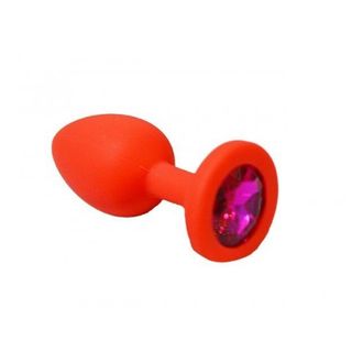 Анальная Пробка Из Красного Силикона С Темно-розовым Кристаллом (размер S)