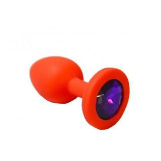 Анальная Пробка Из Красного Силикона С Фиолетовым Кристаллом (размер S)