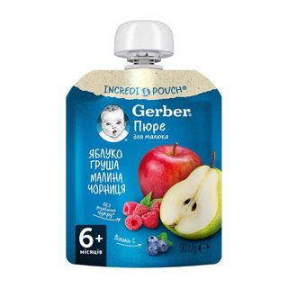 Пюре Gerber Яблуко, Груша, Малина Та Чорниця 90 Г