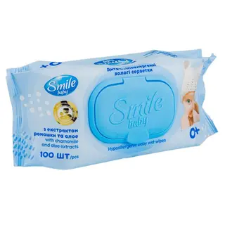 Вологі Серветки Smile Baby З Клапаном З Екстрактом Ромашки І Алое №100