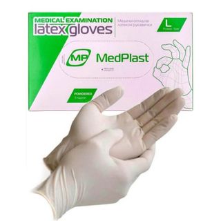 Рукавички Оглядові Латексні Нестерильні Медпласт (мр Medplast) Припудрені Розмір 8-9 (l) 1 Пара