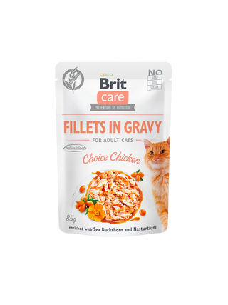 Brit Care Cat Pouches Fillets in Gravy Choice Chicken Enriched with Sea Buckthorn and Nasturtium 85g