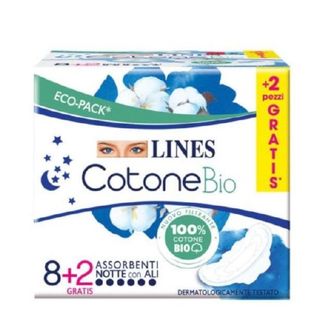 LINES - Cottone Bio Ultra Notte Assorbenti Con Ali 10 Pezzi - 982396119