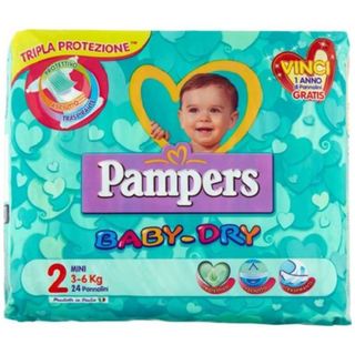 PAMPERS - Baby Dry Più Asciutto Taglia 2 Mini 3-6 Kg 24 Pannolini - 985995669