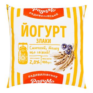 Йогурт Радимо 2% 400г П/пл Злаки