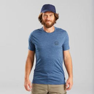Camiseta De Motnaña Y Trekking Lana Merino Hombre Forclaz Travel 500 M Azul