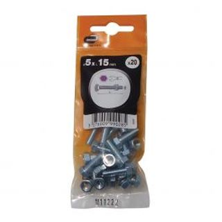 Bullone 5 X 15 Mm A Testa Esagonale, Dado, 2 Rondelle Acciaio, 20 Pezzi 410120795