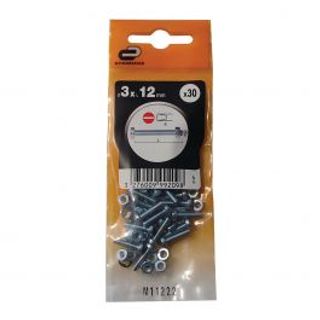 Bullone 3 X 12 Mm Testa Cilindrica Ph, Dado E Rondella 30 Pezzi 410120823