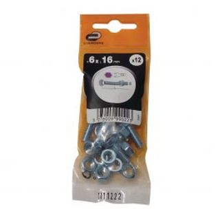 Bullone 6 X 16 Mm A Testa Esagonale, Dado, 2 Rondelle Acciaio, 12 Pezzi 410120769