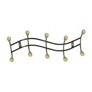 Appendiabito In Metallo Nichel Satinato Con Pomoli In Legno Finitura Naturale, L45,5 Cm 410006845