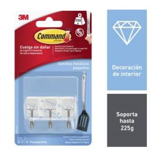 3 Ganci Adesivi Trasparenti Con Punta Metallo Command Piccolo 410007398