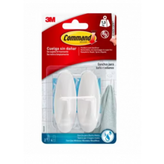 2 Ganci Adesivi Ovali Bianchi Per Bagno Command Medi 1,3 Kg 410007409