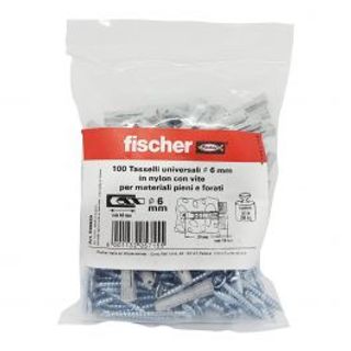 Tasselli 6 Mm Con 100 Viti Fischer, 100 Pezzi 410130075