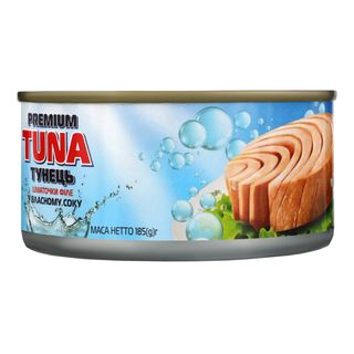 Тунець Premium Tuna Шматочки Філе У Власному Соку З/б 185г