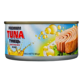 Тунець Premium Tuna Шматочки Філе В Олії З/б 185г
