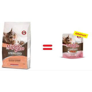 Croquettes pour Chat Stérilisé au Saumon 1,5kg + 1 Pochon Migliorgatto 85g Gratuit