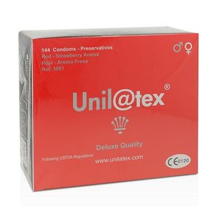 Caja 144 Preservativos Unilatex De Color Rojo Y Aroma A Fresa