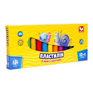 Пластилін Школярик 12 Кольорів + 1 Золотий Колір 169 Г - [1133859]