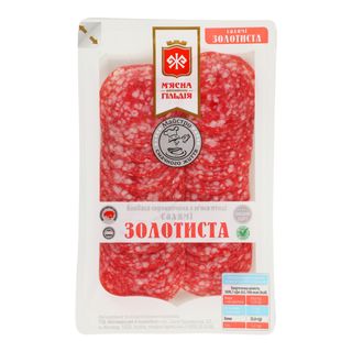 Ковбаса Салямі Золотиста Сирокопчена 75г Мясна Гільдія