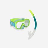Kit Snorkel Buceo Niños Máscara + Tubo Snorkel Válvula Verde Fluorescente S Azul