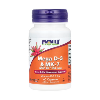 NOW Foods Mega D-3 & MK-7 5000 IU / 180 mcg - 60 Capsules