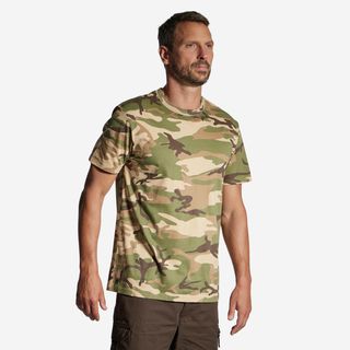 Camiseta Manga Corta Hombre Caza Solognac 100 Woodland Camuflaje Verde Beis S Verde