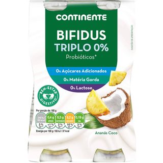 Iogurte Líquido Bifidus Triplo 0% Ananás e Coco sem Lactose Continente (emb. 640 gr (4 un))