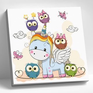Картина по номерам (20Х20)  ЕДИНОРОЖЕК С СОВЯТАМИ (16 цветов)