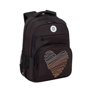 Рюкзак школьный для девочки Grizzly "Сердце", черный, 28х39х20 см.