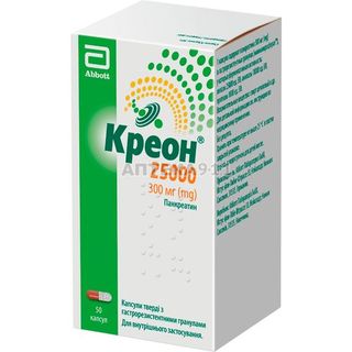 Креон 25000 Капсули Тверді З Гастрорезистентними Гранулами По 300 Мг Флакон 50 Шт