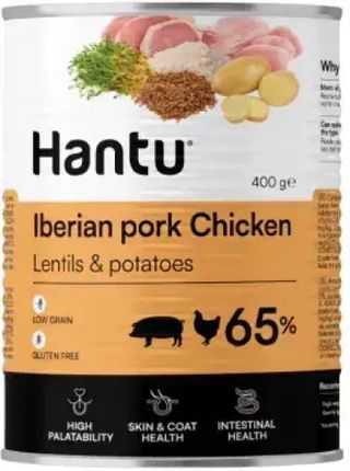 Hantu Comida Húmeda Cerdo Ibérico y Pollo con Lentejas y Patatas para Perros Adultos (400 gr) 8436607321132